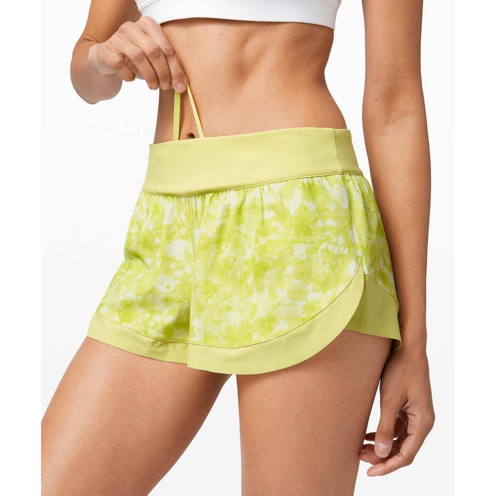 Lululemon Calm Tides Run‎ Short Dappled Blossom Yellow Multi / Lemon Vibe 14